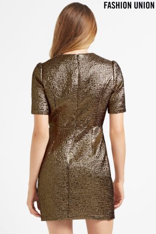 Fashion Union Crinkle Metallic Dress